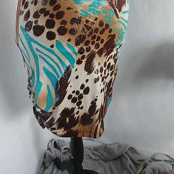 Dots Shimmery Cold Shoulder Animal Print Dress - Picture 3 of 7